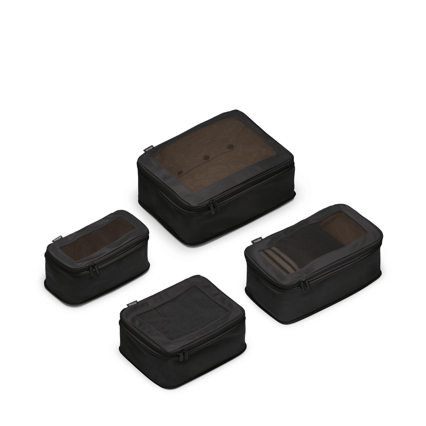 Set of Four / Black Scaled | This is a photo of a set of four compressible packing cubes in black