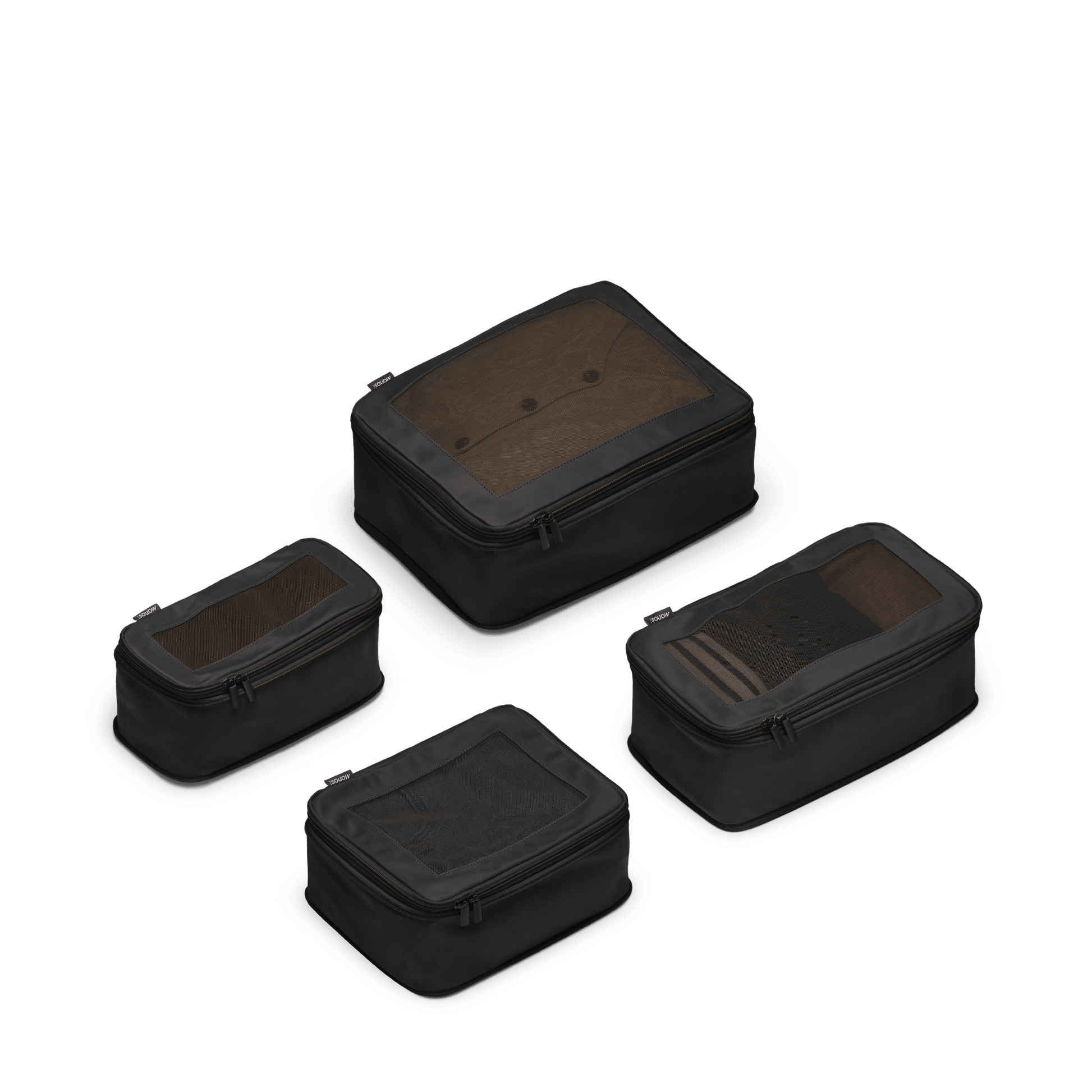 Set of Four / Black Scaled | This is a photo of a set of four compressible packing cubes in black