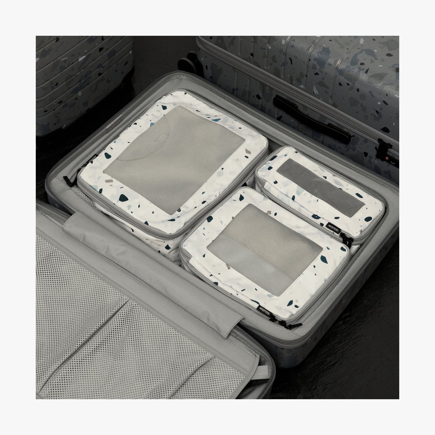 Set of Four / Terrazzo Light Grey | Compressible Packing Cubes set of four in Terrazzo Light Grey