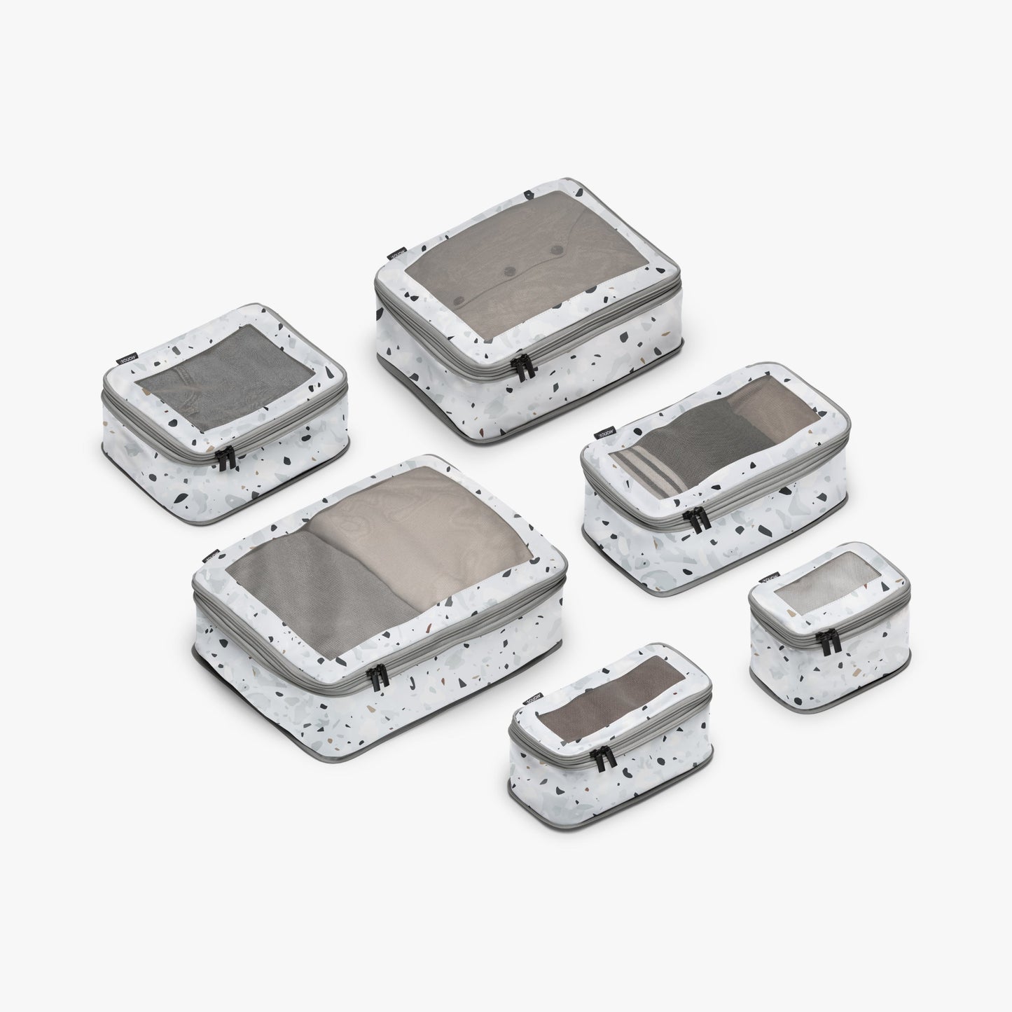 Set of Six / Terrazzo Light Grey | Compressible Packing Cubes set of six in Terrazzo Light Grey