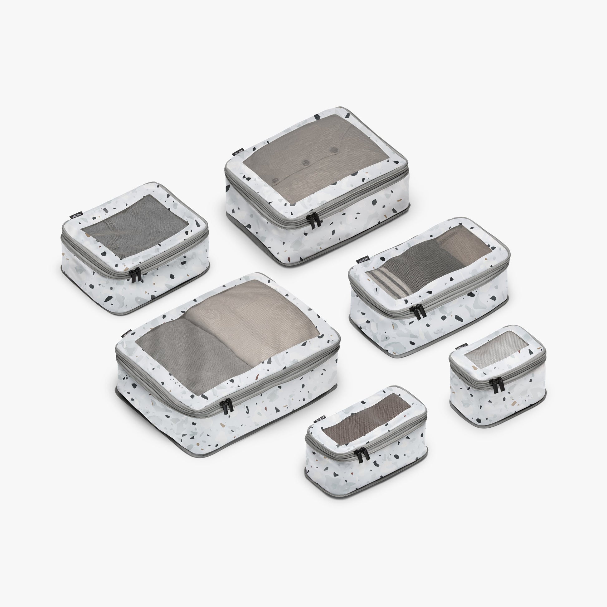 Set of Six / Terrazzo Light Grey | Compressible Packing Cubes set of six in Terrazzo Light Grey