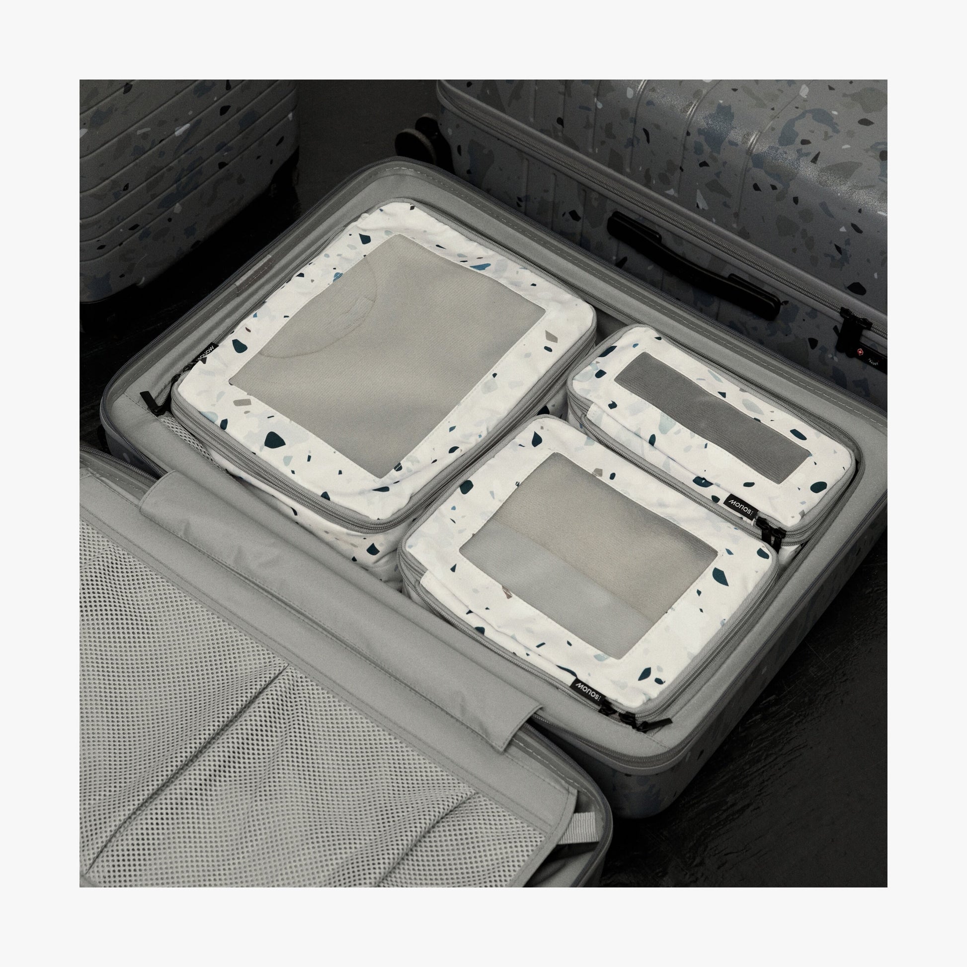 Set of Six / Terrazzo Light Grey | Compressible Packing Cubes set of six in Terrazzo Light Grey
